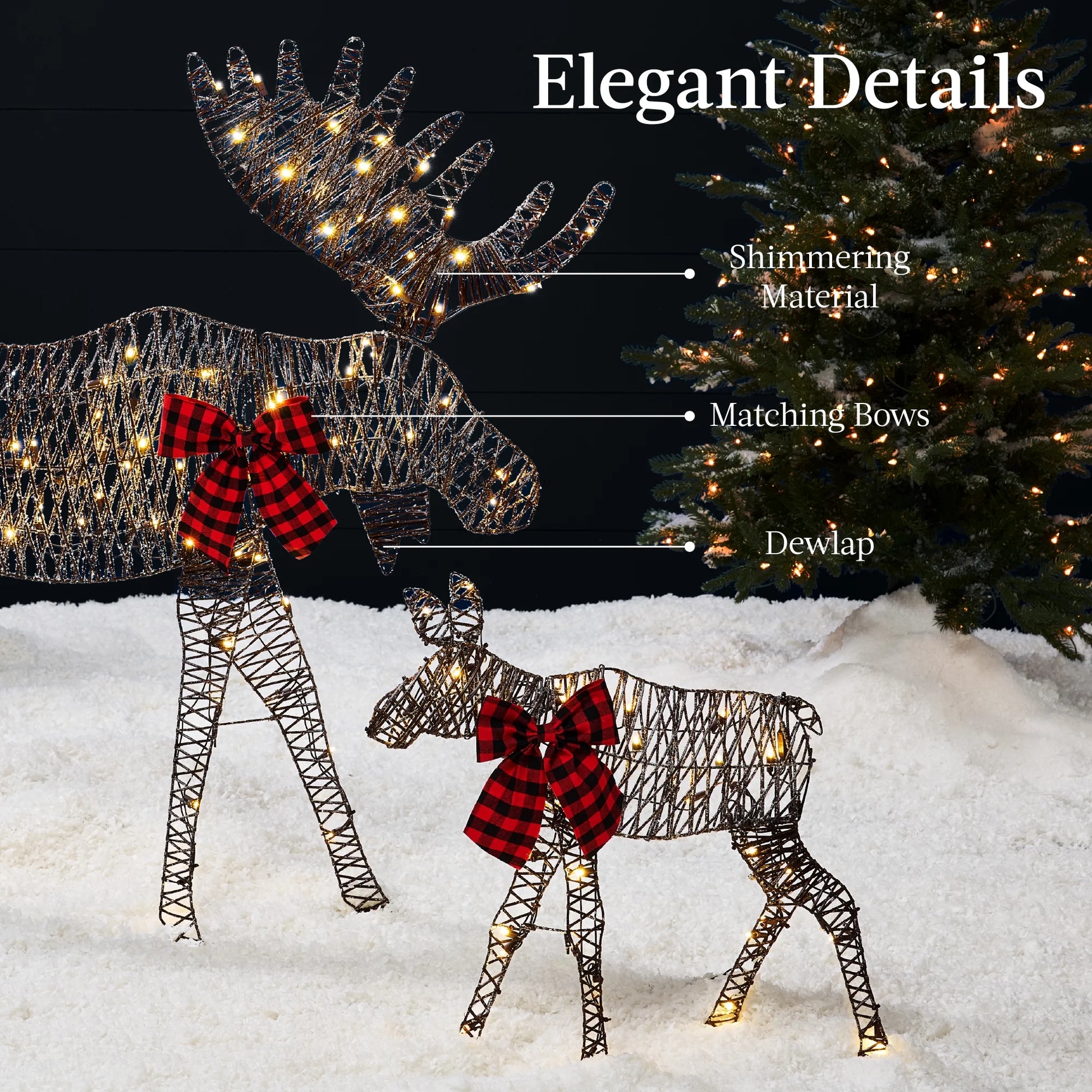 Best Choice Products 4ft 2-Piece Lighted 2D Christmas Moose Set Outdoor Decor w/125 LED Lights, Stakes - Rattan