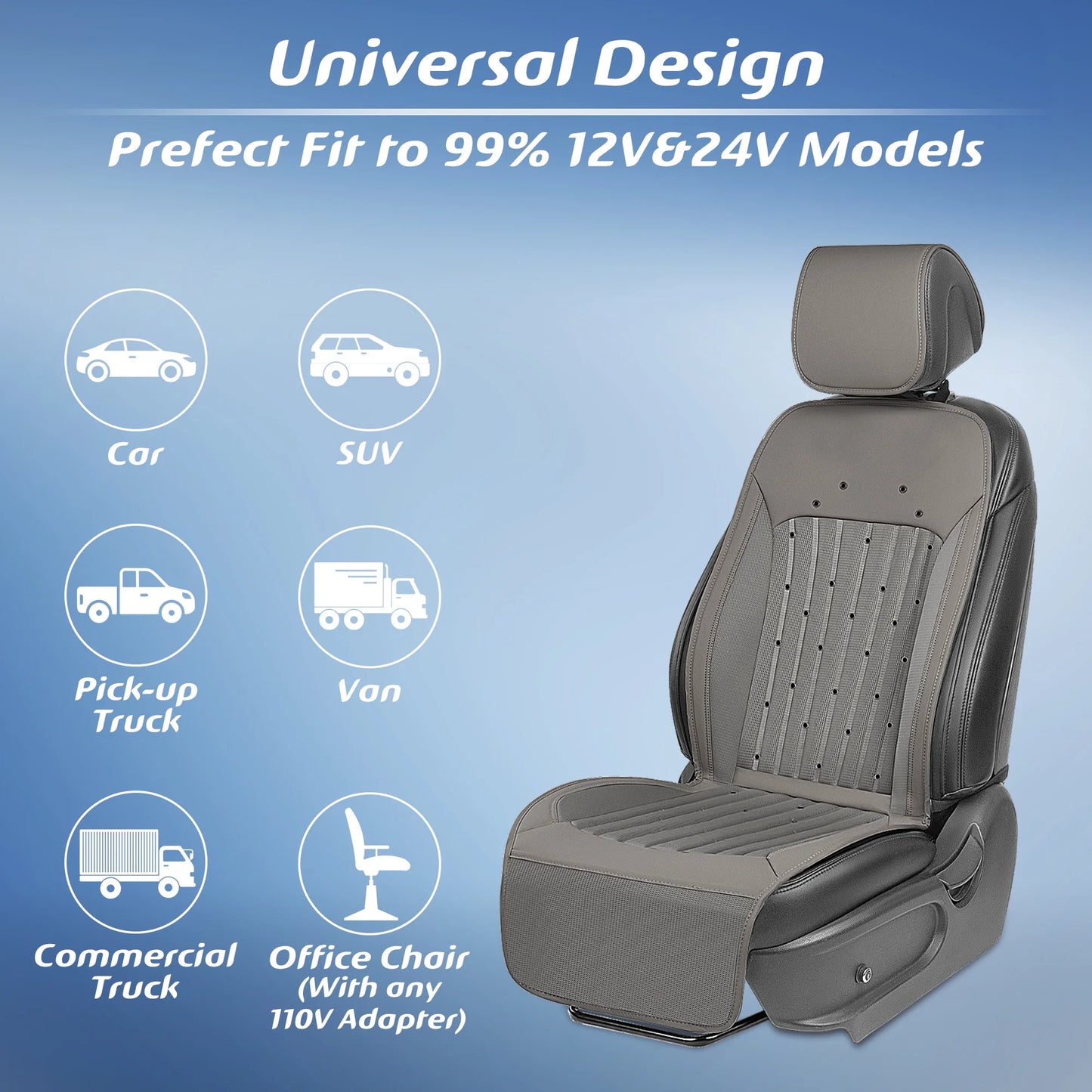 Paffenery 2025 Heating and Cooling Seat Cover Front Seat, 12V-24V Ventilated Cooling Car Seat Cushion, Cooled Seat Cover for Car SUV Truck Universal Fit, Fashion Grey