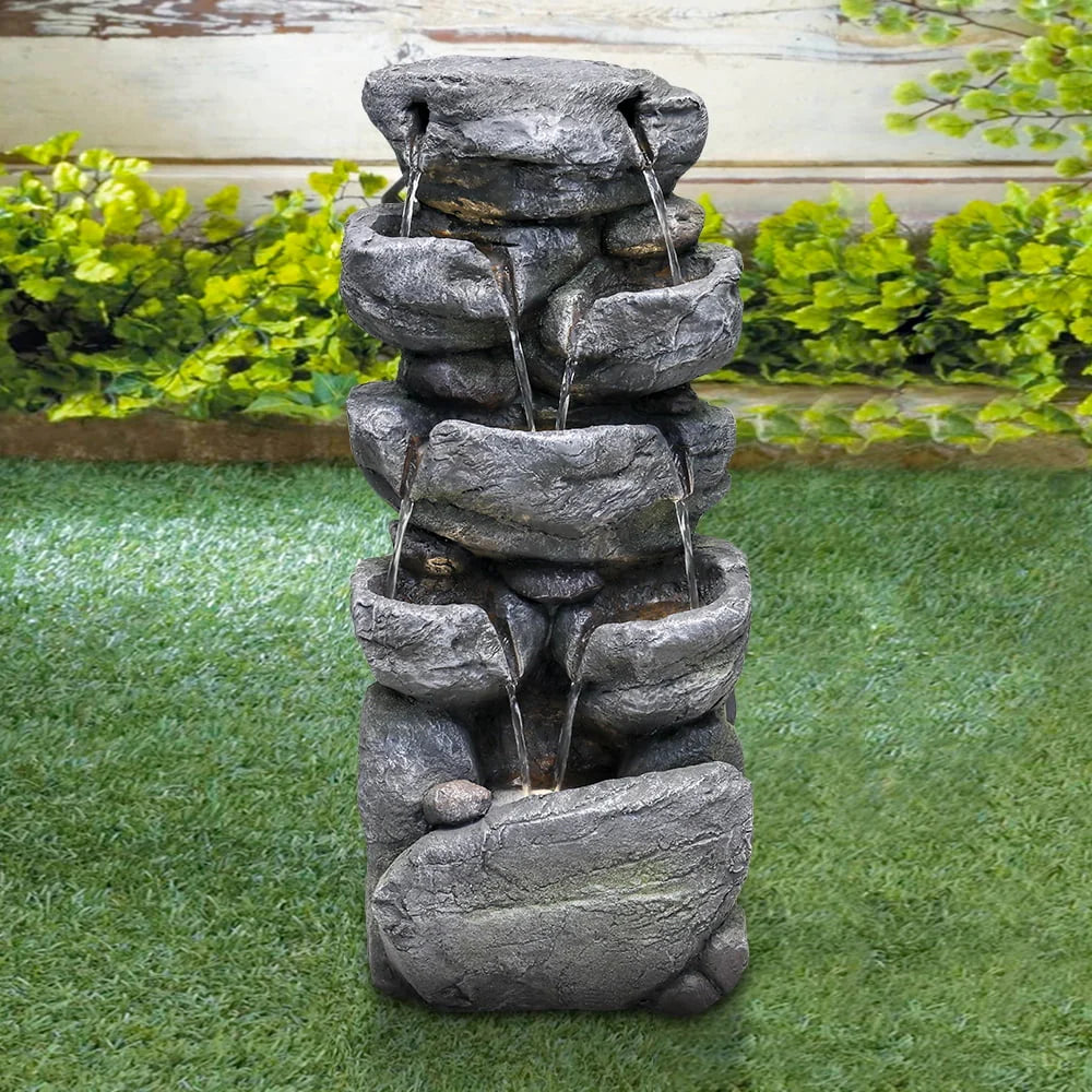 chrismas clearnaceStacked Rock Fountain with LED Lights - Outdoor Water Fountains Cascading Floor Water Feature Art Decor for Garden,Pation, Deck, Porch