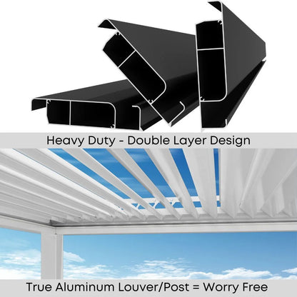 Freestanding Villa Pergola with Motorization and LED Lighting Included, 19' x 13', White