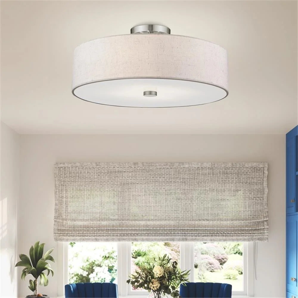 Livex Lighting Meridian 8" 4-Light Metal & Fabric Semi Flush in Brushed Nickel