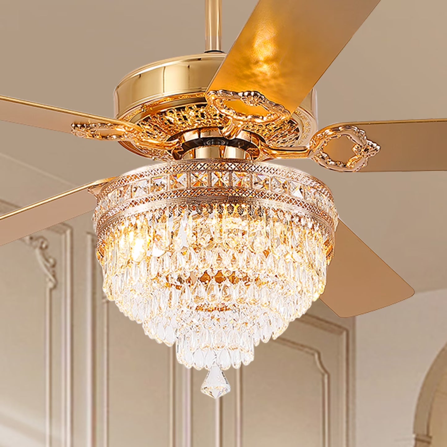 YIOSI 52" Crystal Ceiling Fan Fandelier with Remote Control, Modern Chrome Chandelier Ceiling Fan, Whisper-Quiet Motor, Reversible Blades, LED Lighting, Energy-Efficient, Elegant Living Room Fan