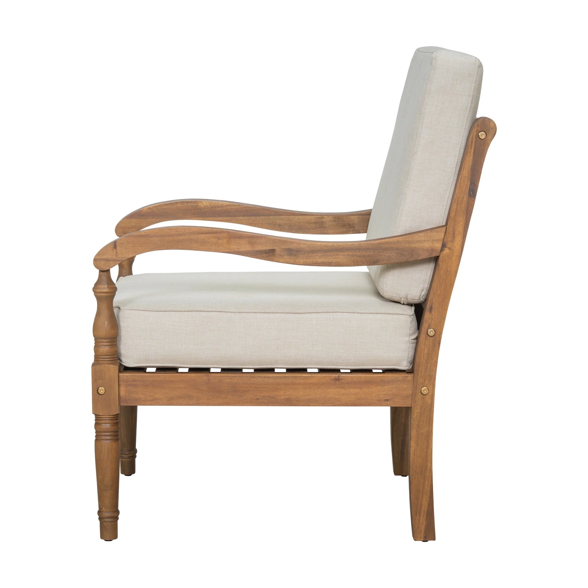 Christopher Knight Home Classic Carved Outdoor Lounge Chair with Cushions, Solid Wood Frame, Beige
