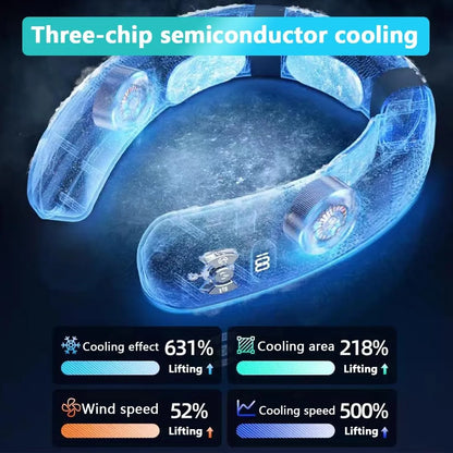Neck air conditioner 26H ultra-long life, 6000mAh portable fan, semiconductor cooling ultra-quiet triple-core intelligent digital display and heating dual-use, navy-6000mAh (TC06)
