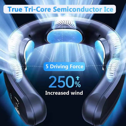 Neck air conditioner 26H ultra-long life, 6000mAh portable fan, semiconductor cooling ultra-quiet triple-core intelligent digital display and heating dual-use, navy-6000mAh (TC06)
