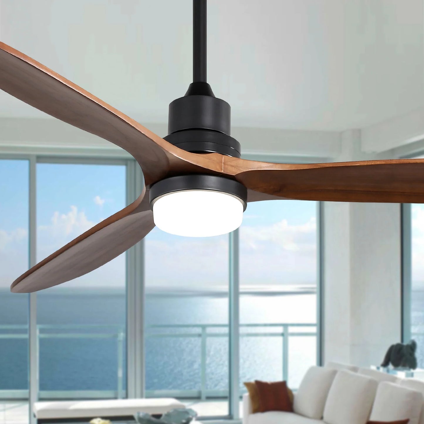 52 Inch Minimalist Ceiling Fan Light with 6 Speed Remote Energy-Saving Dc Motor,Matte White Metal & Wood Electrical Appliances Fans