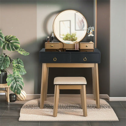 Kadyn Makeup Dressing Table Modern Vanity Set, Makeup Vanity Table Set 3 Color Lighting Dressing Table-Black