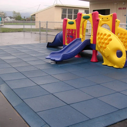Rubber-Cal "Eco-Safety" Interlocking Playground Tiles - 2.50 x 19.5 x 19.5 inch - One Tile - 2.77 Square Feet Coverage - Blue