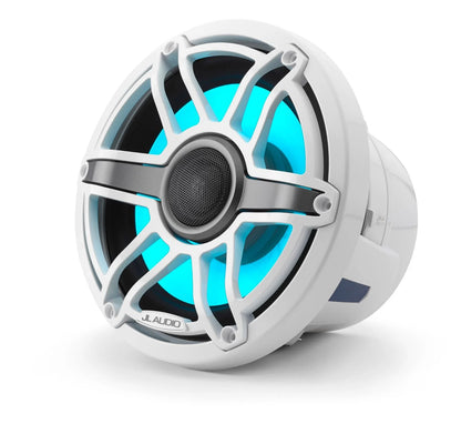 JL Audio M6-880X-S-GwGw-i 8.8-inch (224 mm) Marine Coaxial Speakers with Transflective LED Lighting, Gloss White Trim Ring, Gloss White Sport Grille