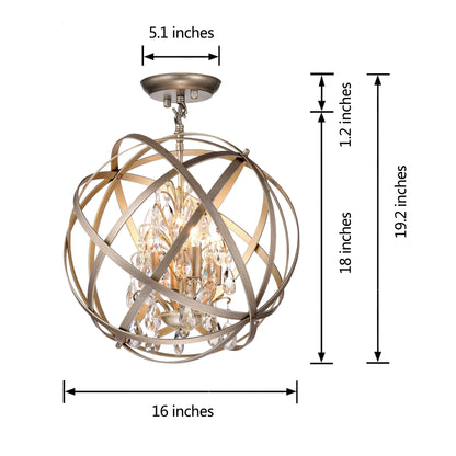 The Lighting Store Benita Light Gold with Bronze 4-light Metal Globe Crystal Semi-Flush Mount