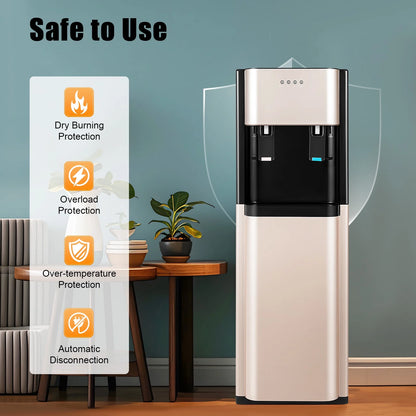 Bottom Loading Water Dispenser with Hot & Cold Water, 450W Heating, 70W Cooling, Stainless Steel Liner, Child-Safe, for Home & Office, Gold