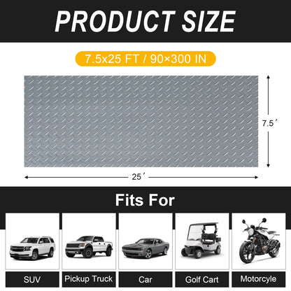 7.5x25 FT Garage Floor Mat, 2.8mm Thickened Flooring Roll for Under Car with 20Pcs Tapes, 188SQFT Diamond Plate, Non-Slip Floor Protector Mat for Garage, Warehouse, Gyms, Trailer