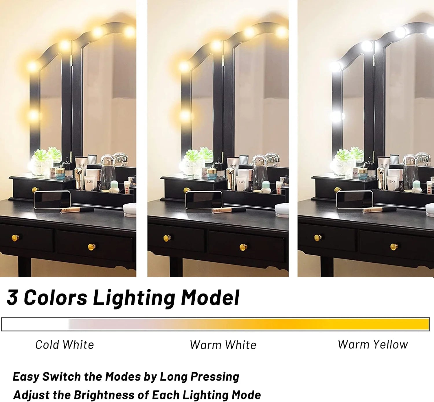 LilyFantasy Vanity Set with Mirror and Lights, Makeup Vanity for Women and Girls, Modern Make up Table and chair for Bedroom, 10 LED Light Bulbs & 3 Color Lighting Modes, White