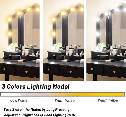 LilyFantasy Vanity Set with Mirror and Lights, Makeup Vanity for Women and Girls, Modern Make up Table and chair for Bedroom, 10 LED Light Bulbs & 3 Color Lighting Modes, White