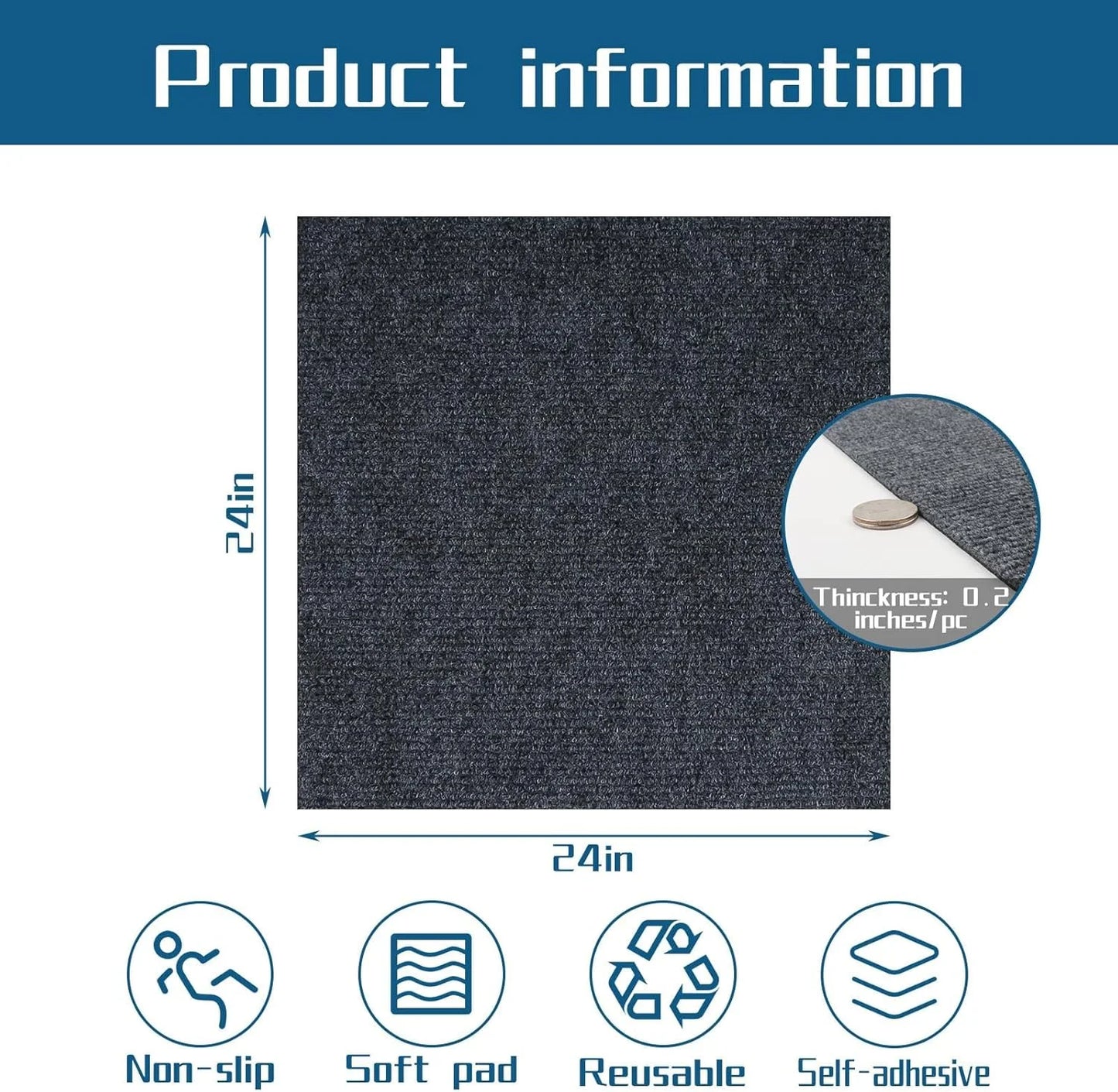 Peel and Stick Carpet Squares 24" x 24", Self Adhesive Non-Slip Carpet Tiles, Peel and Stick Soft Padded Carpet Tiles for Kitchen Bedrooms Indoor Outdoor(10 Tiles/40 sq ft)