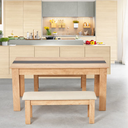 AVAWING 44" Dining Room Bench Set of 2, Wood & Linen Fabric Kitchen Benches, Beige & Natural