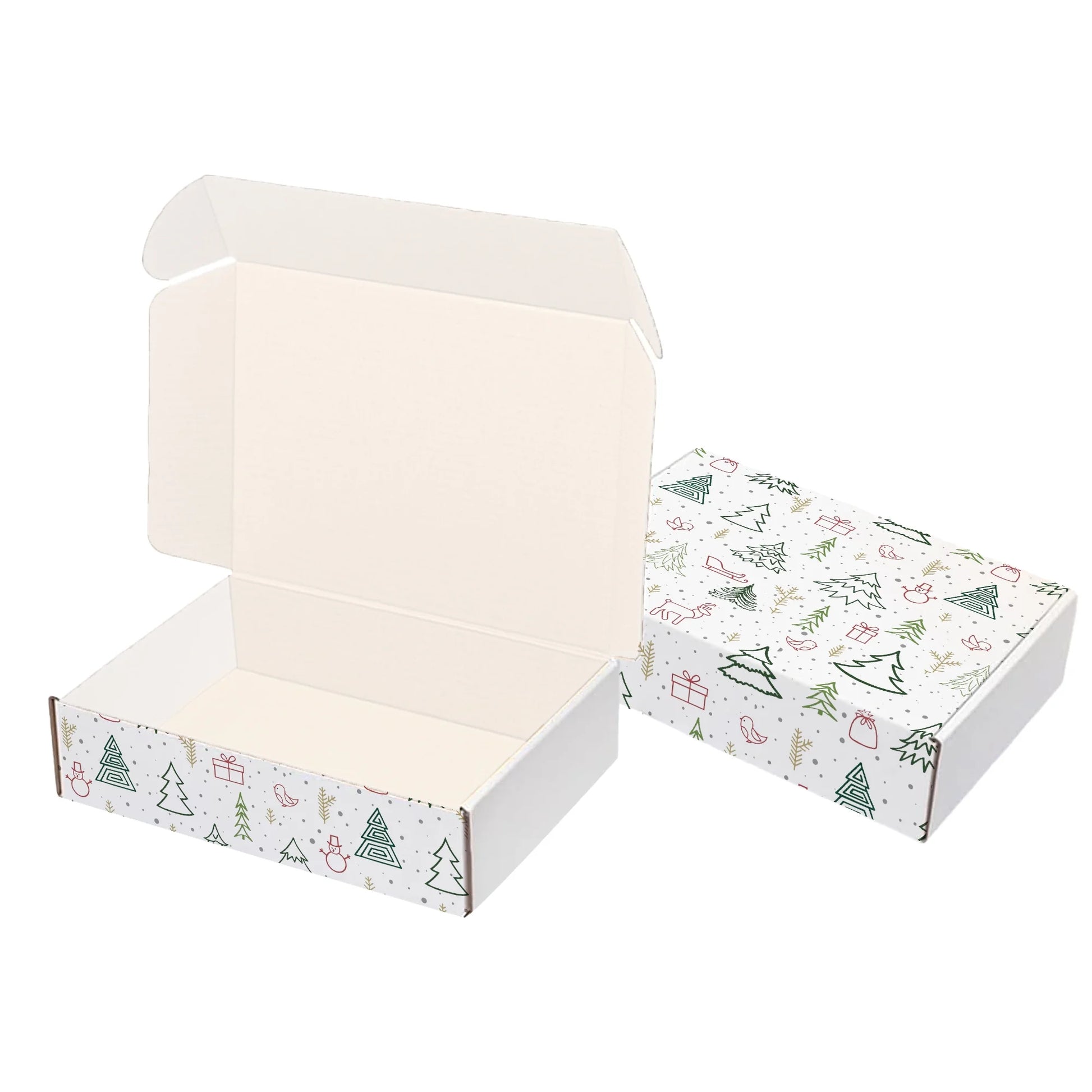 Ucanpack Made In USA 1/8? Thick Christmas Mailer Box 50 Pcs, White X-Mas Forest Theme Cute Boxes For Small Business, Tuck Top Mailer Boxes, 10x5x5" Literature Mailer, Moving Carton