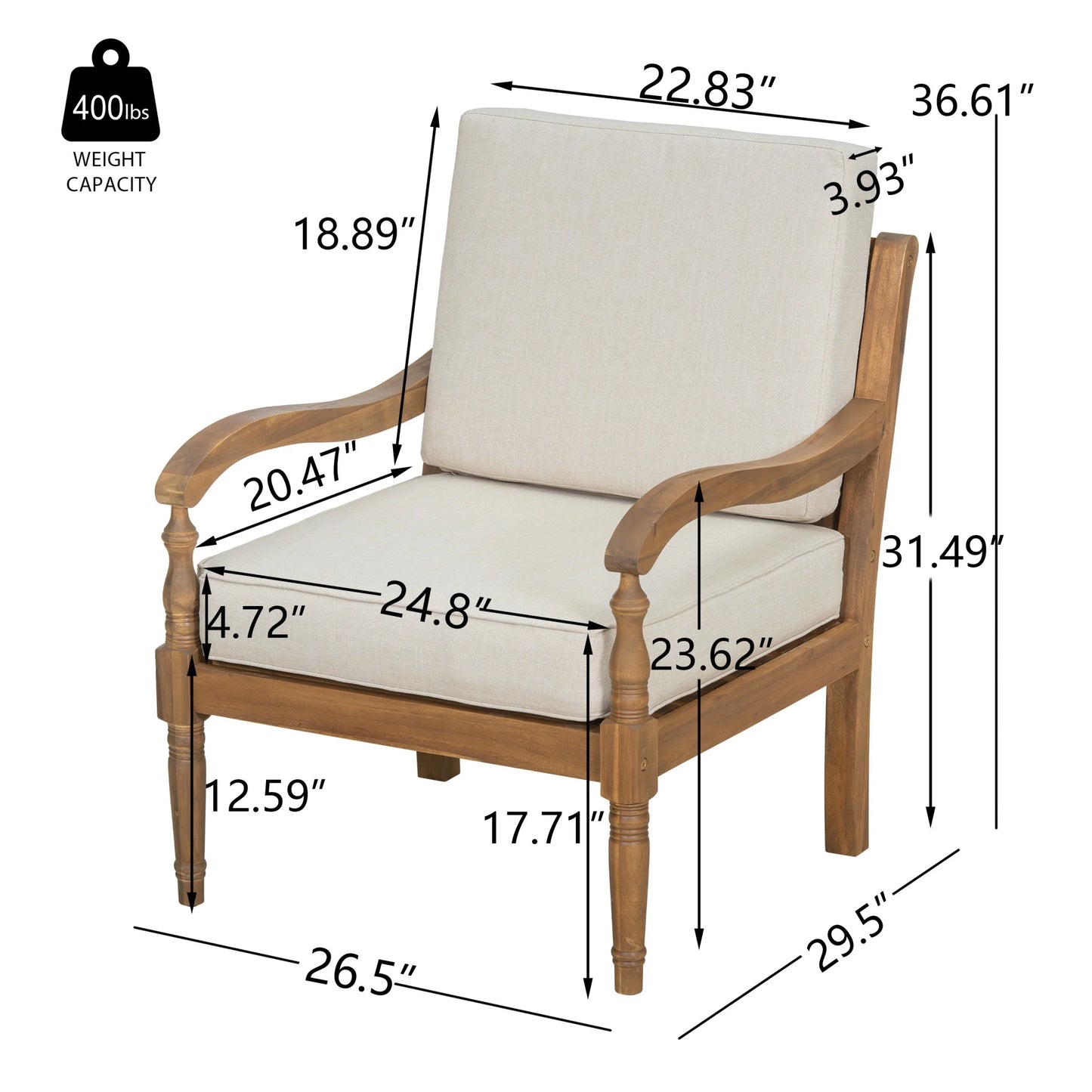 Christopher Knight Home Classic Carved Outdoor Lounge Chair with Cushions, Solid Wood Frame, Beige
