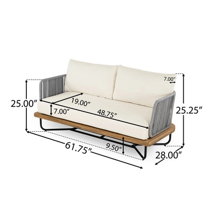 Christopher Knight Home 2-Piece Patio Furniture Outdoor Loveseat Set, Rope Woven Loveseat with Coffee Table, Beige Cushion