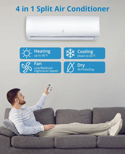 12000BTU Mini Split AC/Heating System, 19 SEER 230V Split AC Unit Cools Up to 750 Sq. Ft, Wifi Enabled Mini Split Heating and Cooling Compatible with Alexa, Installation Kit