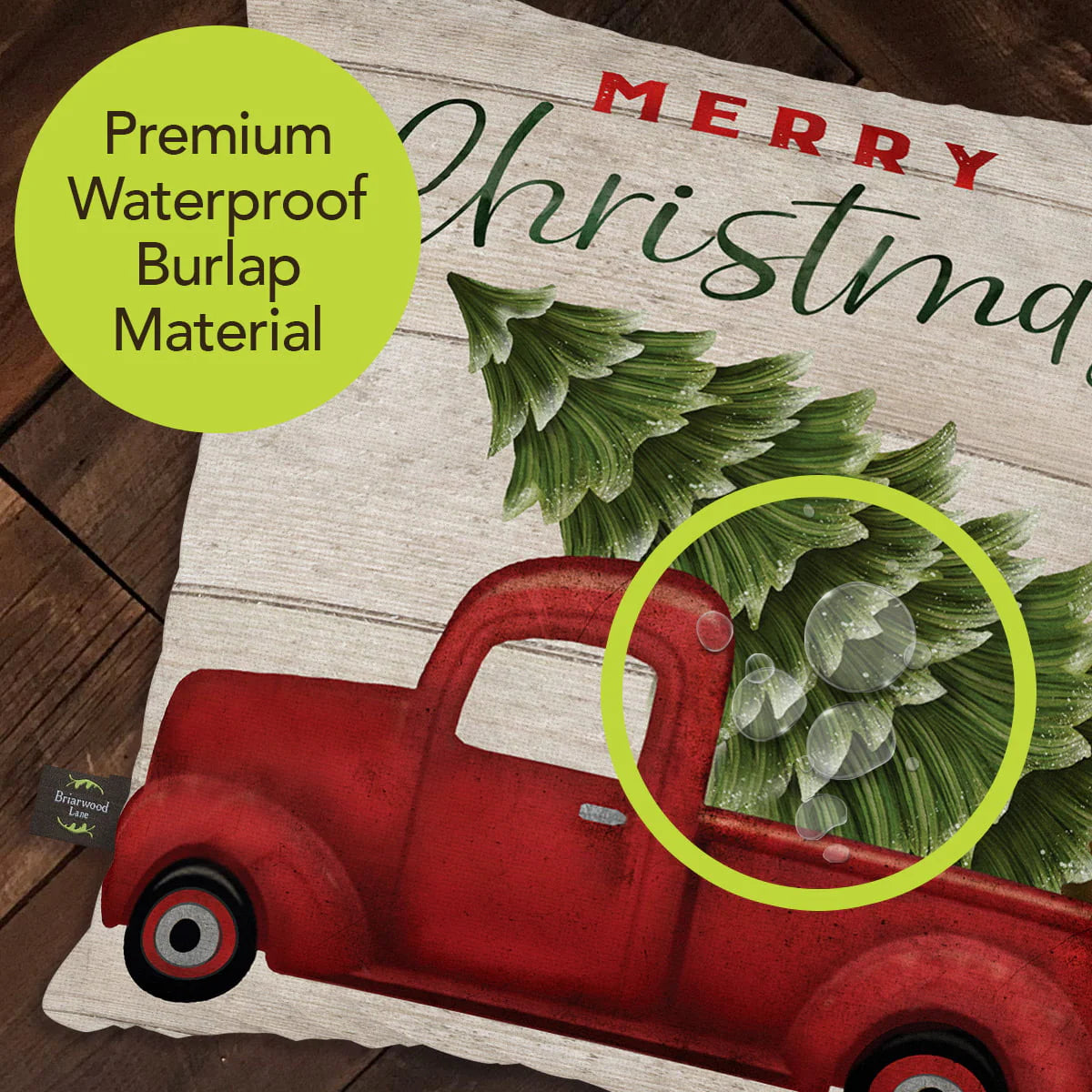 Merry Christmas Pickup Truck Decorative Pillow Rustic Indoor Outdoor 17" x 17"