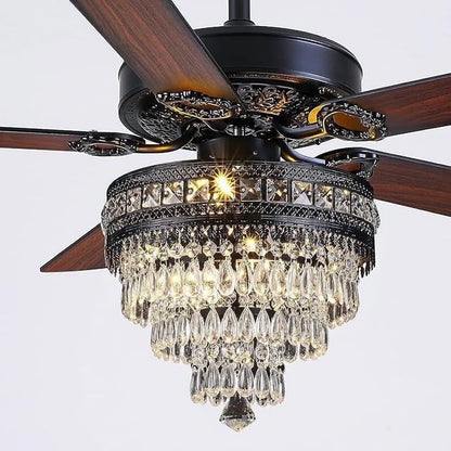 YIOSI 52" Crystal Ceiling Fan Fandelier with Remote Control, Modern Chrome Chandelier Ceiling Fan, Whisper-Quiet Motor, Reversible Blades, LED Lighting, Energy-Efficient, Elegant Living Room Fan