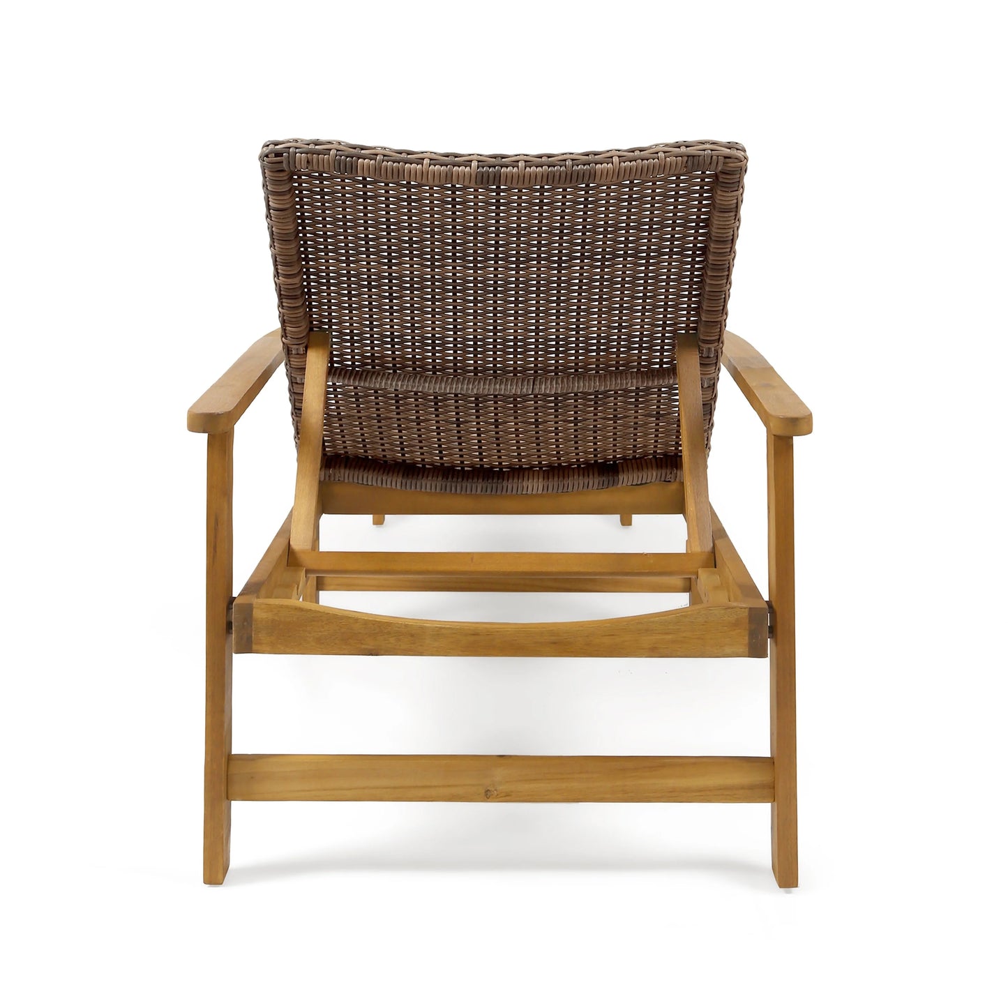 Christopher Knight Home Hampton Outdoor Rustic Acacia Wood Chaise Lounge with Wicker Seating by mixed black, light gray wash