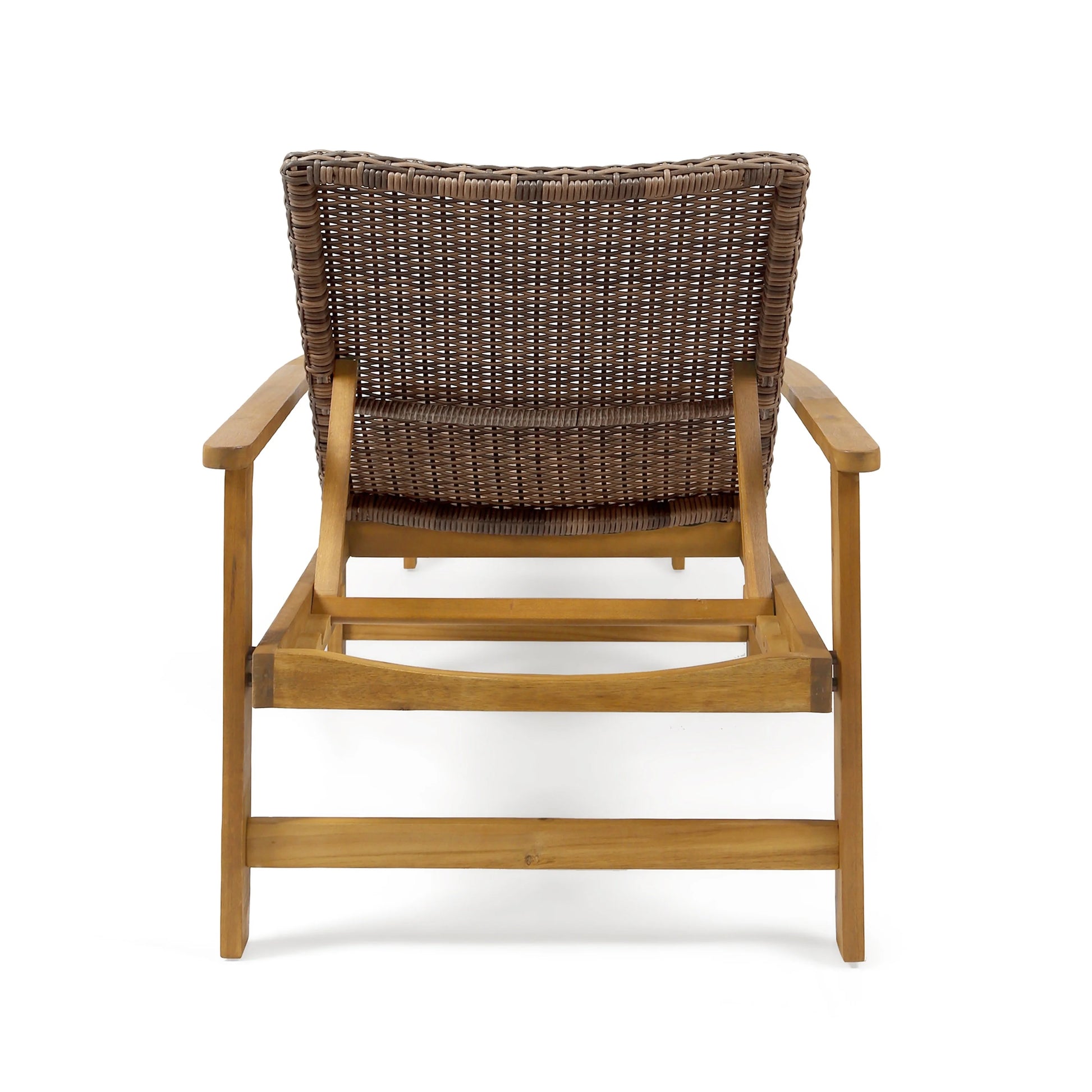 Christopher Knight Home Hampton Outdoor Rustic Acacia Wood Chaise Lounge with Wicker Seating by mixed black, light gray wash