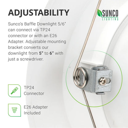 Sunco Lighting 24 Pack 5/6 Inch LED Recessed Downlight, Baffle Trim, Dimmable, 13W=75W, 2700K Soft White, 1050 LM, Damp Rated, Simple Retrofit Installation - UL + Energy Star