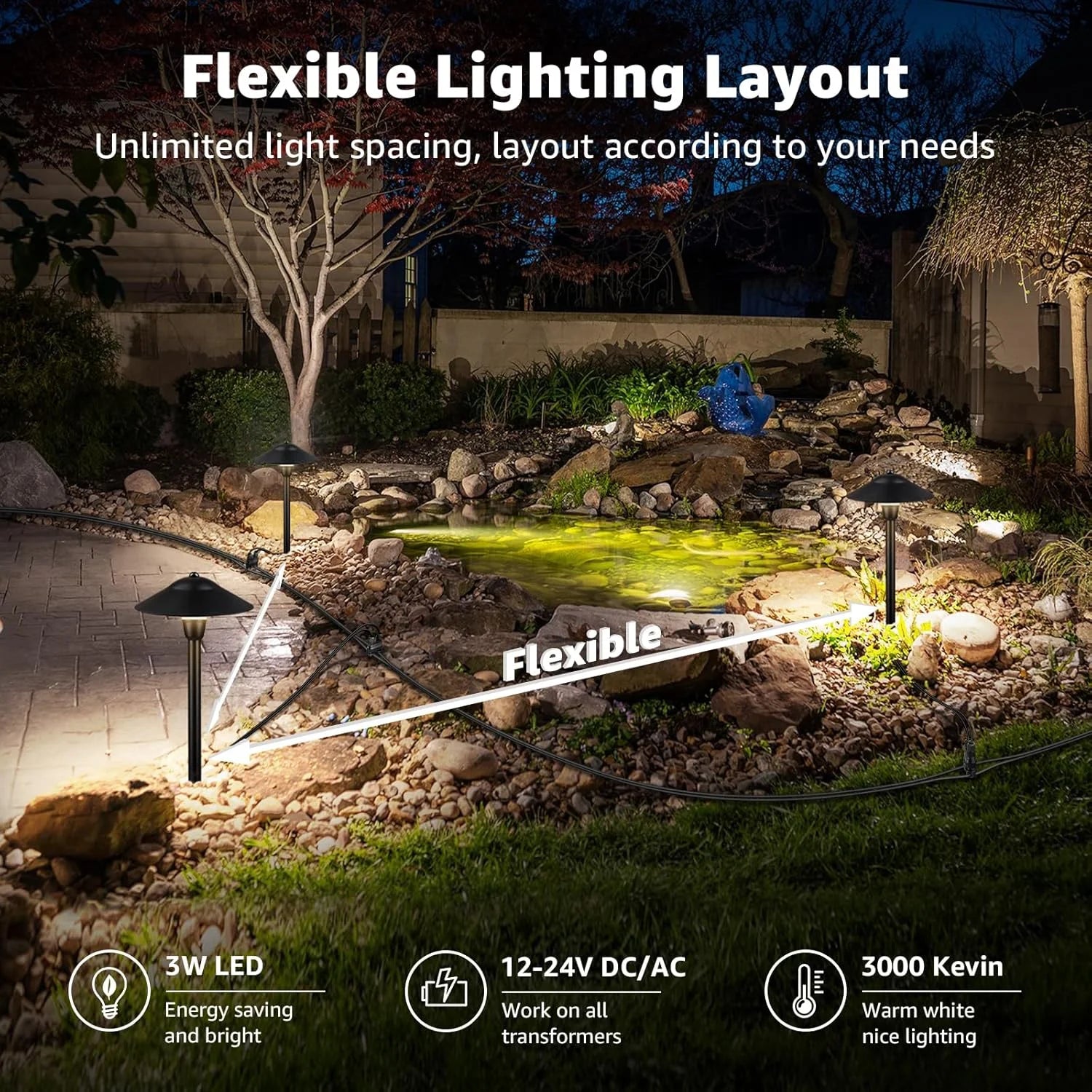 SUNVIE All-in-One Low Voltage Pathway Lighting Kit, 8 Pack LED Light with Transformer and Wire