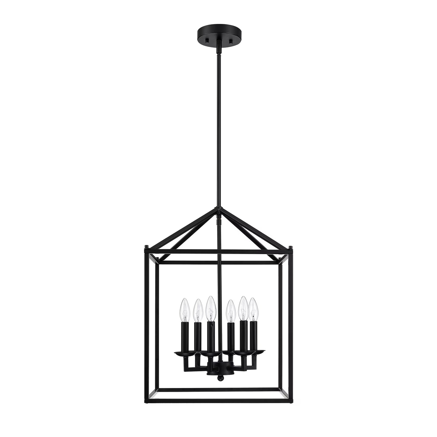 16" 6-Light Kitchen Light Fixture Ceiling Mount Matte Black Pendant Lighting for Dining Room, Living Room