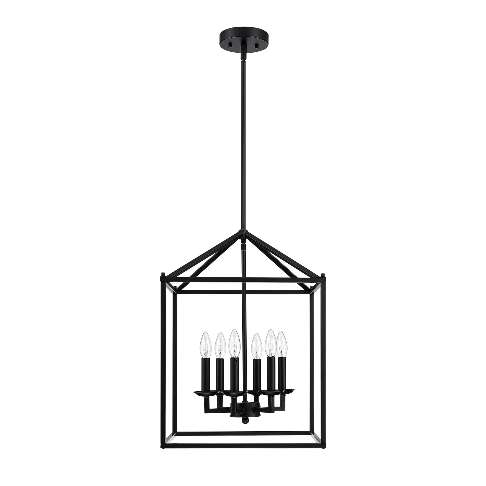 16" 6-Light Kitchen Light Fixture Ceiling Mount Matte Black Pendant Lighting for Dining Room, Living Room