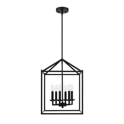 16" 6-Light Kitchen Light Fixture Ceiling Mount Matte Black Pendant Lighting for Dining Room, Living Room
