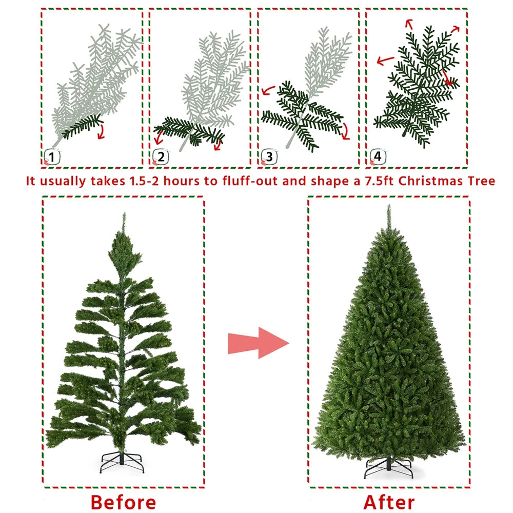 Topeakmart 7.5 ft Ultra-Thick Artificial Christmas Tree Holiday Decoration Tree with Foldable Stand and 2326 Branch Tips Green