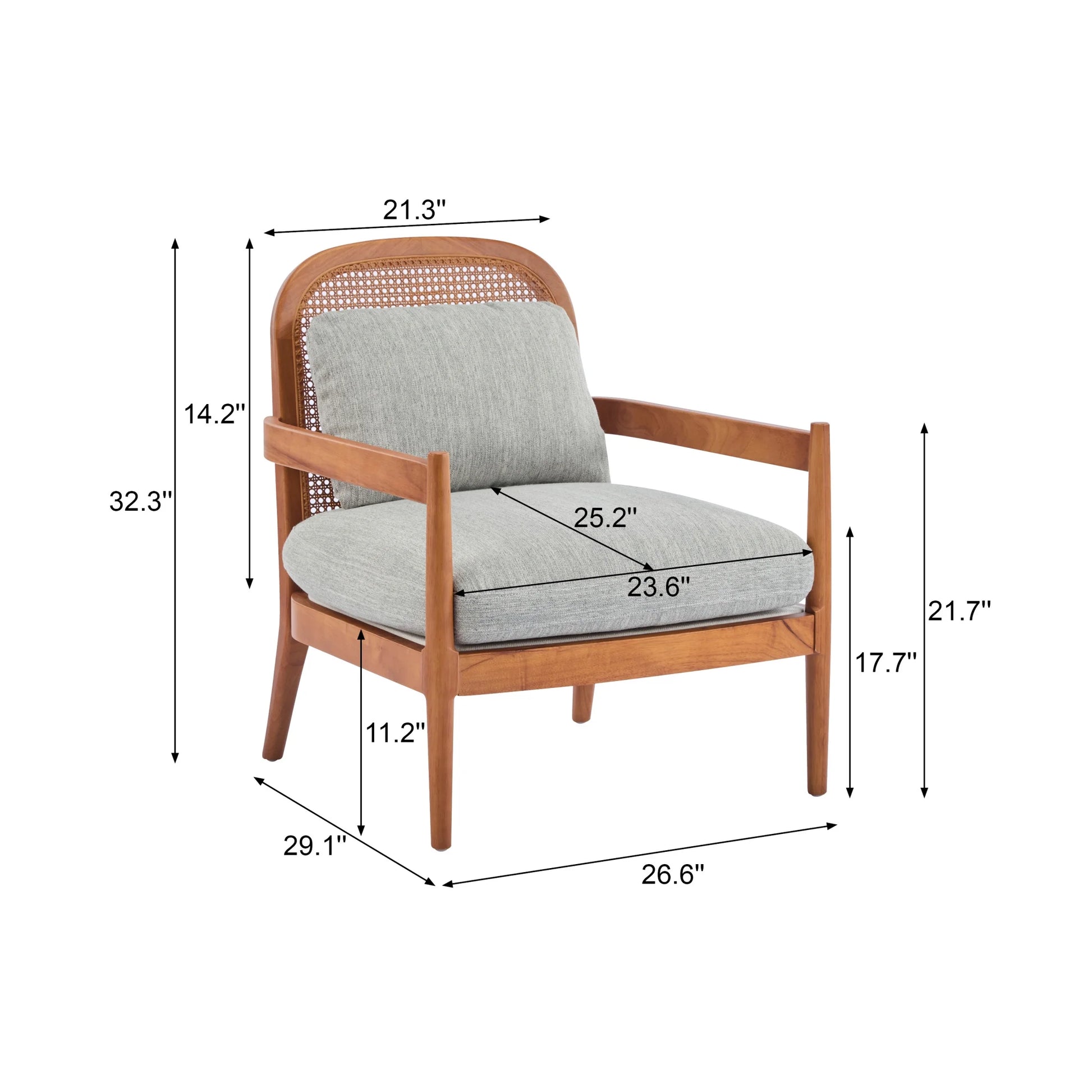 Christopher Knight Home Mid-Century Modern Accent Chairs, Wood Frame with Rattan Backrest, Grayish Green, Set of 2