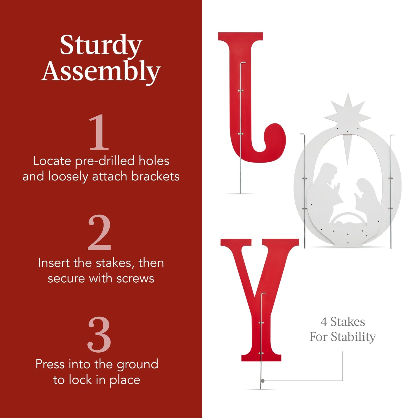Best Choice Products 46in Outdoor JOY Christmas Nativity Decoration w/Weather Resistant PVC, Ground Stakes - Red/White