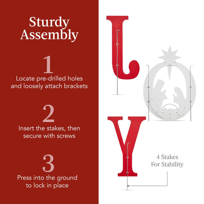 Best Choice Products 46in Outdoor JOY Christmas Nativity Decoration w/Weather Resistant PVC, Ground Stakes - Red/White