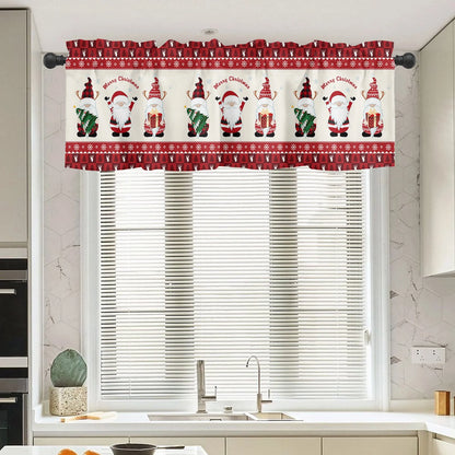 Christmas Window Valance Rod Pocket Panel for Kitchen Bedroom Window Merry Christmas Gnome with Xmas Hat Valances Short Curtain 54"x18"