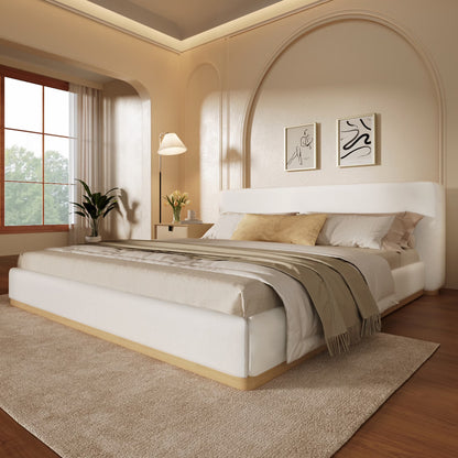 Christopher Knight Home Queen Bed with Velvet Upholstery, Solid Wood Platform, Padded Headboard, White