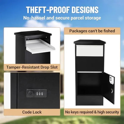 Huloretions Package Delivery Boxes for Outside,Large Package Delivery Drop Box,Galvanized Steel Parcel MailboxCode Lock & Mounting Hardware,Parcel Drop Box for Porch,Curbside