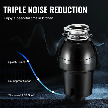 KFFKFF Garbage Disposal, 1.25HP 3360RPM Constant Operation Kitchen Scraps Grinder, Simple Connection Food Residue Grinding Mechanism with Noise Dampening, Electrical Cable & Spatter Shield