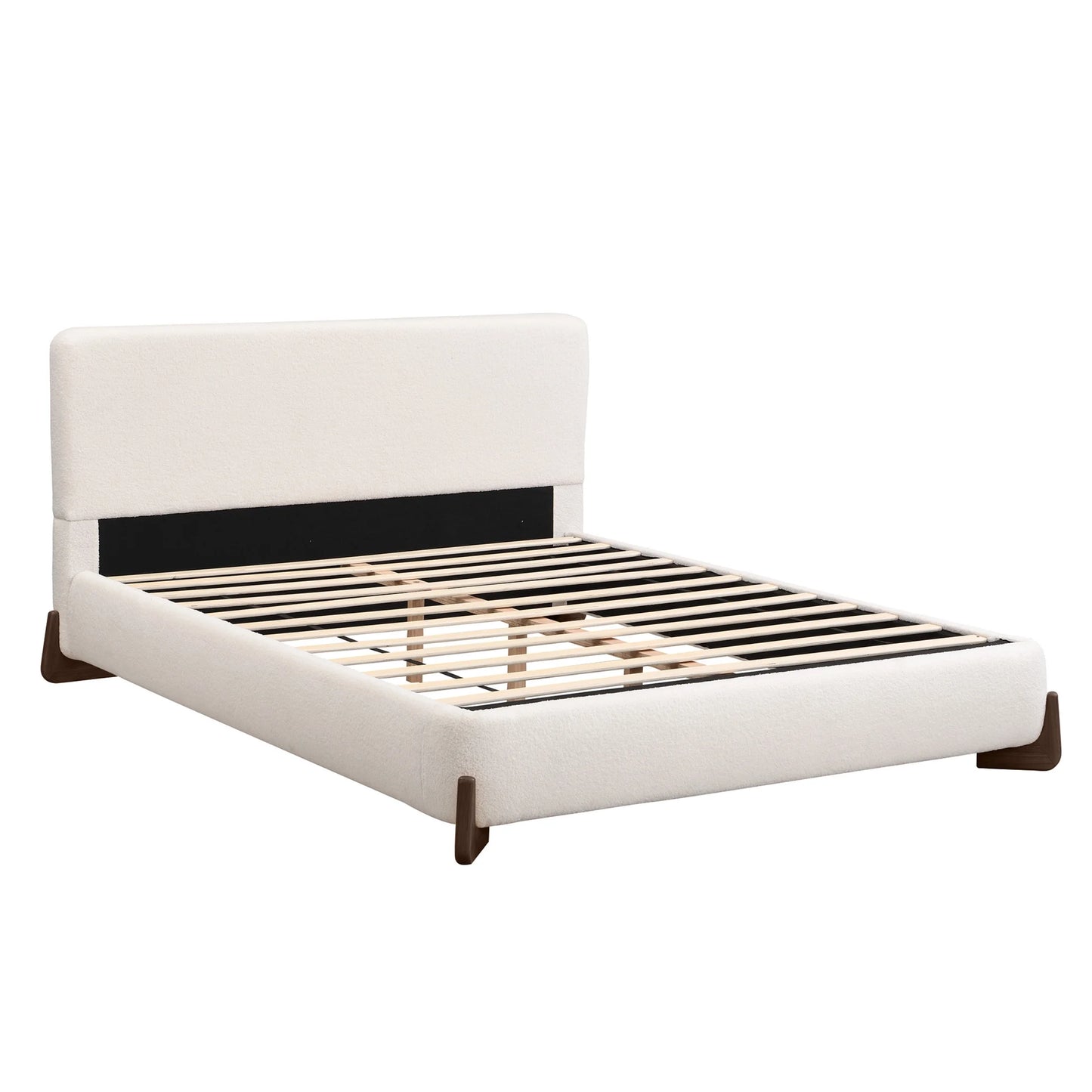 Christopher Knight Home Boucle Upholstered Queen Bed with Curved Wood legs, White