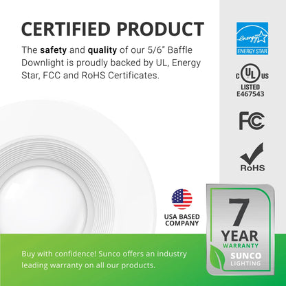 Sunco Lighting 24 Pack 5/6 Inch LED Recessed Downlight, Baffle Trim, Dimmable, 13W=75W, 2700K Soft White, 1050 LM, Damp Rated, Simple Retrofit Installation - UL + Energy Star