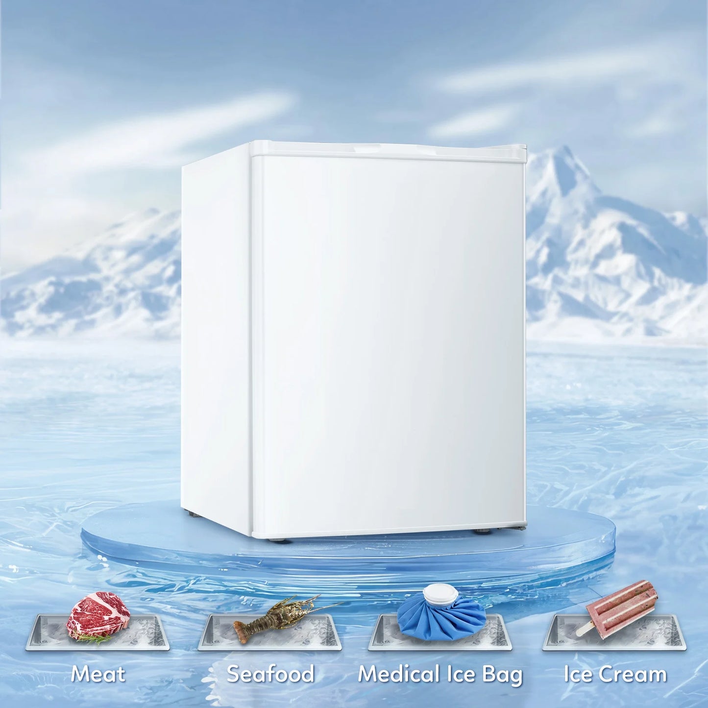Auseo Mini Freezer Countertop, Energy Saving 2.6 Cu.ft, Single Door Compact Upright Freezer with Reversible Door for Home/Office/Kitchen-White
