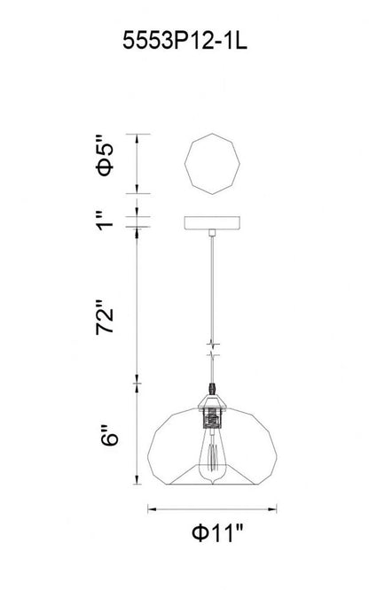 CWI Lighting Glass 1 Light Down Metal Mini Pendant in Black/Amber