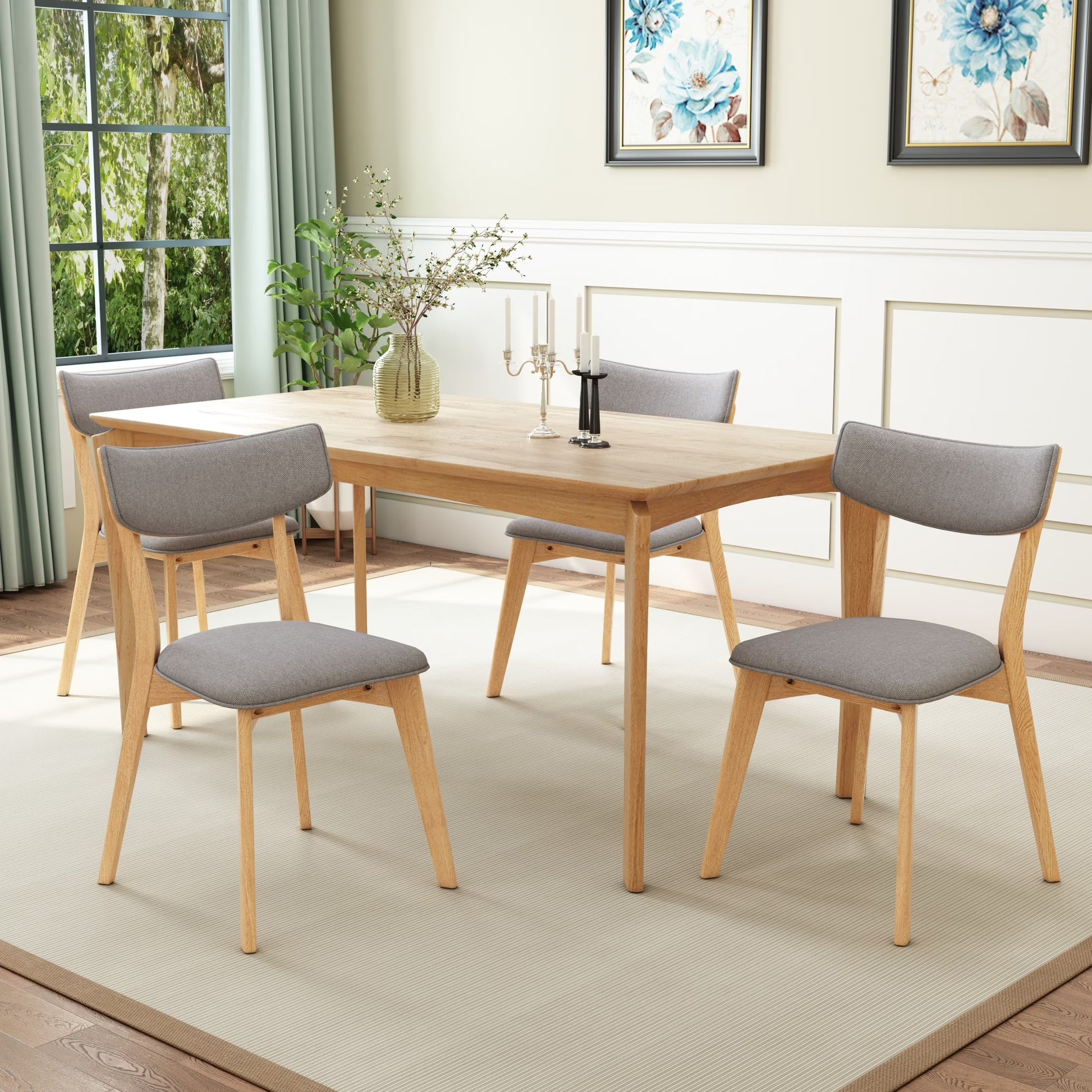 Christopher Knight Home Mid-Century 5-Piece Dining Set with Rectangular Table and 4 Green Tea Upholstered Chairs