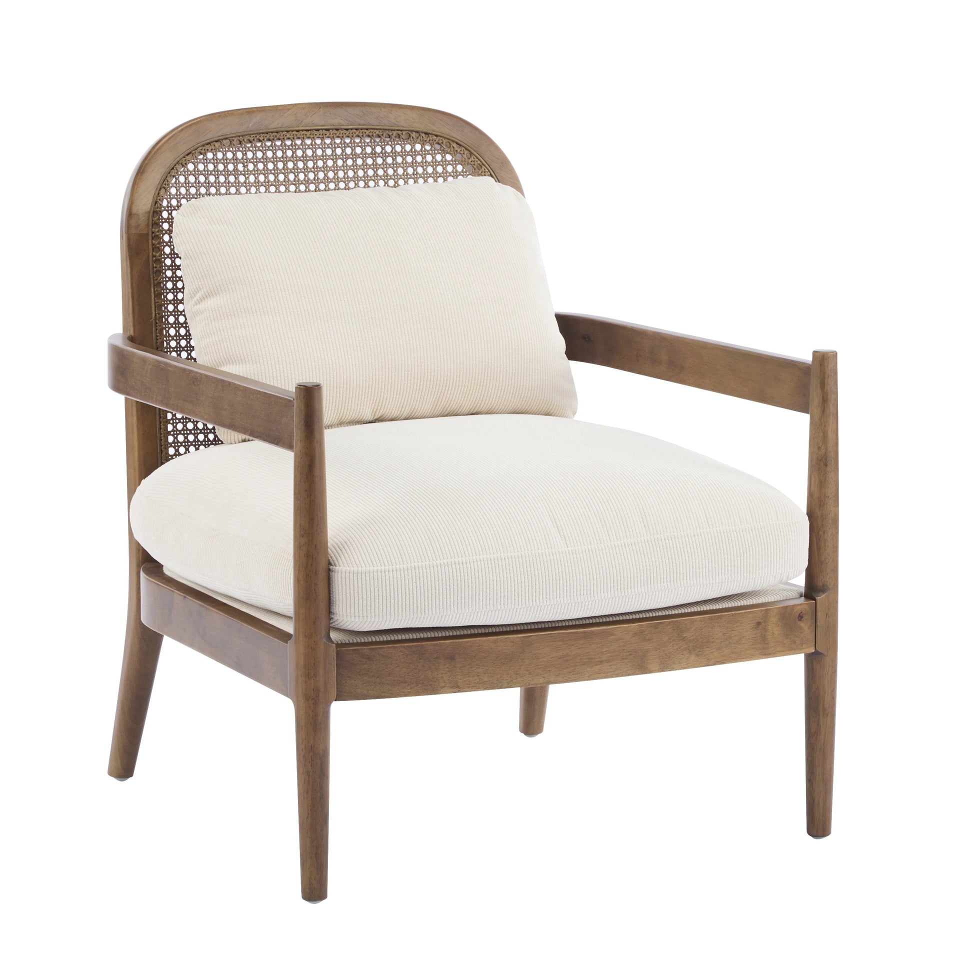 Christopher Knight Home [Set of 2] Mid-Century Modern Accent Chairs with Light Brown Solid Wood Frame, Rattan Backrest with Cushion - Comfortable Armchairs Light Brown