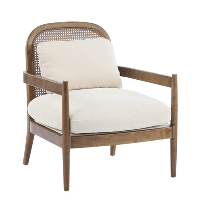 Christopher Knight Home [Set of 2] Mid-Century Modern Accent Chairs with Light Brown Solid Wood Frame, Rattan Backrest with Cushion - Comfortable Armchairs Light Brown