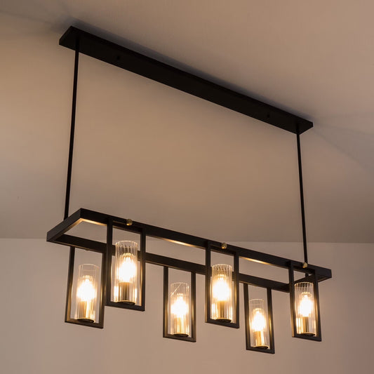 Gold Finish 6-Light Kitchen Island Lighting, Modern Linear Pendant Light Fixture
