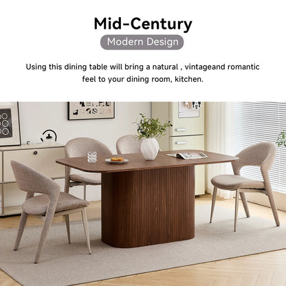 HJhomeheart 63" Rectangle Dining Table for 4 6 Person, Rounded Corners, Wood Strip Pedestal Base, Rustic Farmhouse Modern Breakfast Dinner Kitchen Table